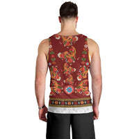 Norwegian Female Bunad Men Tank Top with Rosemaling Folk Art Red Color - Wonder Print Shop