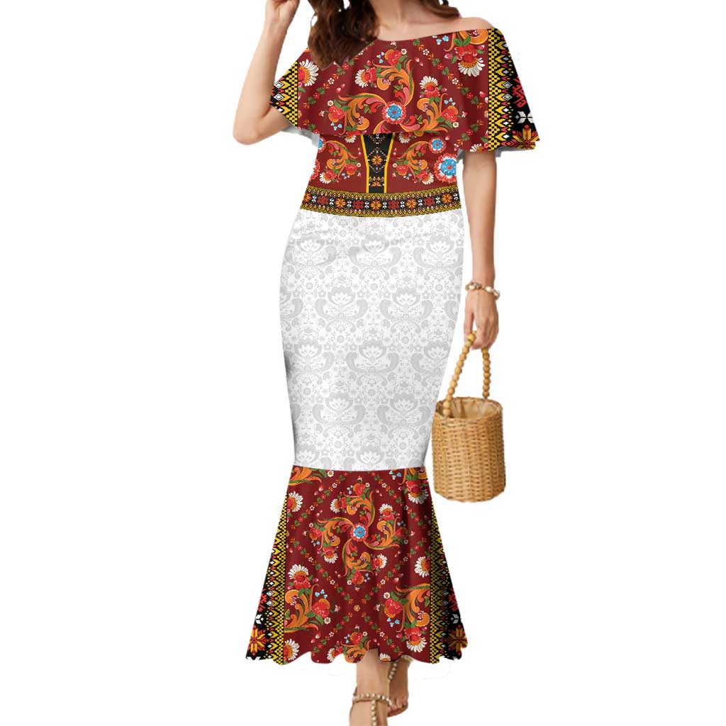 Norwegian Female Bunad Mermaid Dress with Rosemaling Folk Art Red Color - Wonder Print Shop