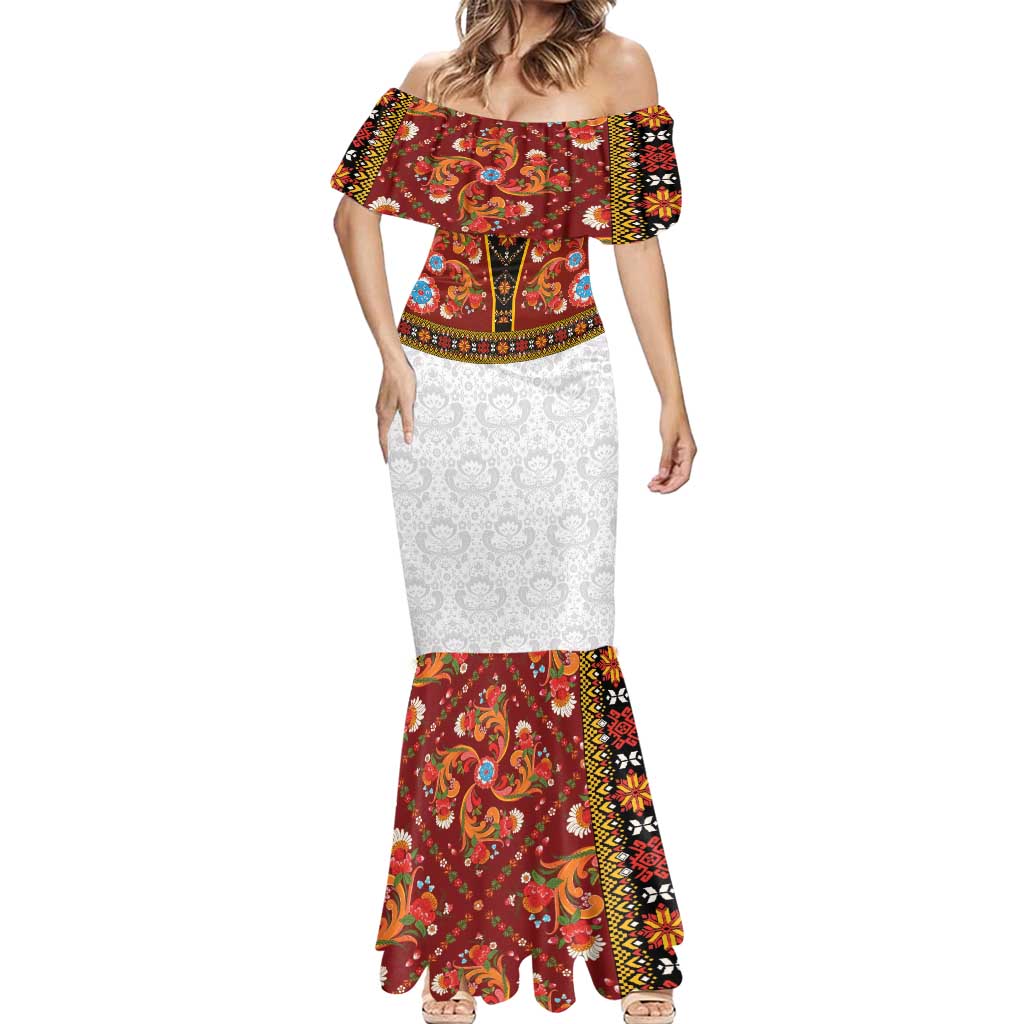 Norwegian Female Bunad Mermaid Dress with Rosemaling Folk Art Red Color - Wonder Print Shop