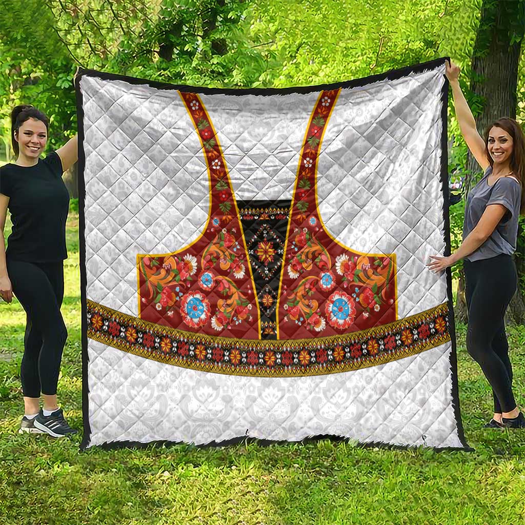 Norwegian Female Bunad Quilt with Rosemaling Folk Art Red Color - Wonder Print Shop