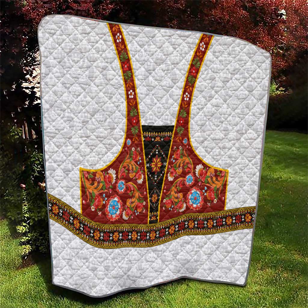 Norwegian Female Bunad Quilt with Rosemaling Folk Art Red Color - Wonder Print Shop