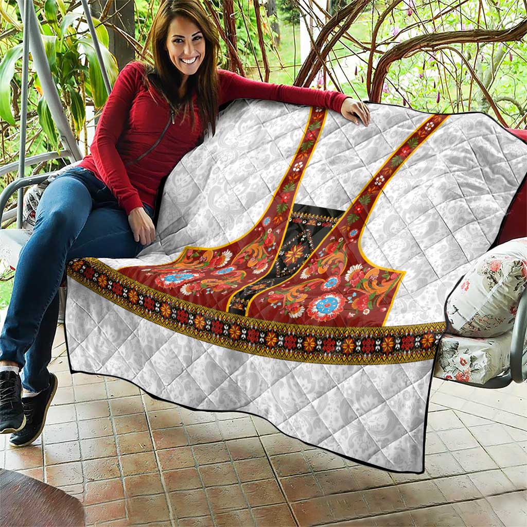 Norwegian Female Bunad Quilt with Rosemaling Folk Art Red Color - Wonder Print Shop