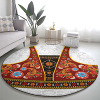 Norwegian Female Bunad Round Carpet with Rosemaling Folk Art Red Color - Wonder Print Shop