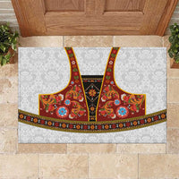 Norwegian Female Bunad Rubber Doormat with Rosemaling Folk Art Red Color - Wonder Print Shop