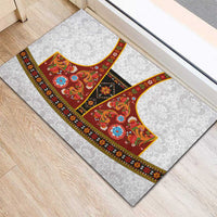 Norwegian Female Bunad Rubber Doormat with Rosemaling Folk Art Red Color - Wonder Print Shop