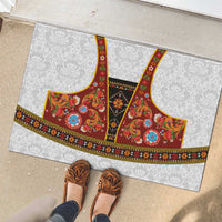 Norwegian Female Bunad Rubber Doormat with Rosemaling Folk Art Red Color - Wonder Print Shop