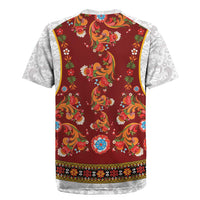 Norwegian Female Bunad Rugby Jersey with Rosemaling Folk Art Red Color - Wonder Print Shop
