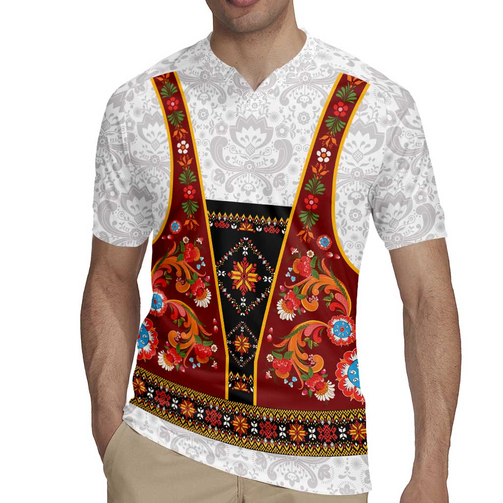 Norwegian Female Bunad Rugby Jersey with Rosemaling Folk Art Red Color - Wonder Print Shop