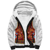 Norwegian Female Bunad Sherpa Hoodie with Rosemaling Folk Art Red Color - Wonder Print Shop