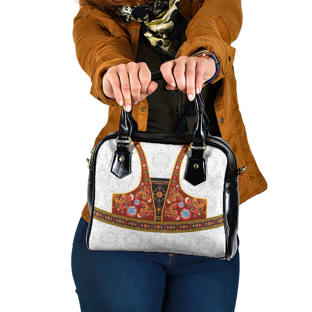 Norwegian Female Bunad Shoulder Handbag with Rosemaling Folk Art Red Color - Wonder Print Shop