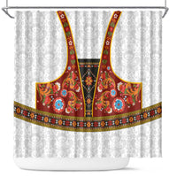 Norwegian Female Bunad Shower Curtain with Rosemaling Folk Art Red Color - Wonder Print Shop