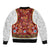Norwegian Female Bunad Sleeve Zip Bomber Jacket with Rosemaling Folk Art Red Color - Wonder Print Shop