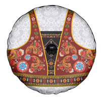 Norwegian Female Bunad Spare Tire Cover with Rosemaling Folk Art Red Color - Wonder Print Shop