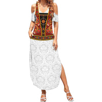 Norwegian Female Bunad Summer Maxi Dress with Rosemaling Folk Art Red Color - Wonder Print Shop