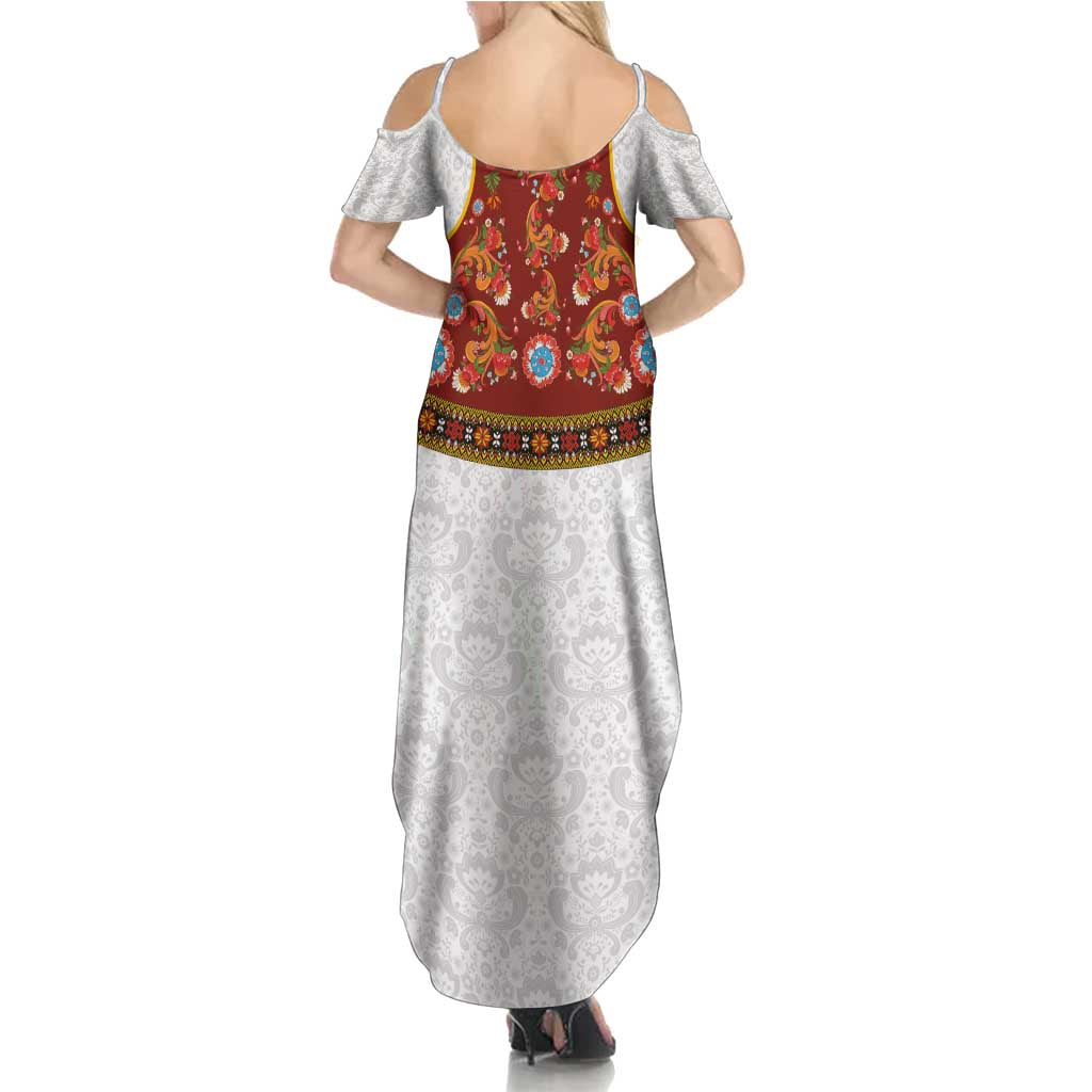 Norwegian Female Bunad Summer Maxi Dress with Rosemaling Folk Art Red Color - Wonder Print Shop