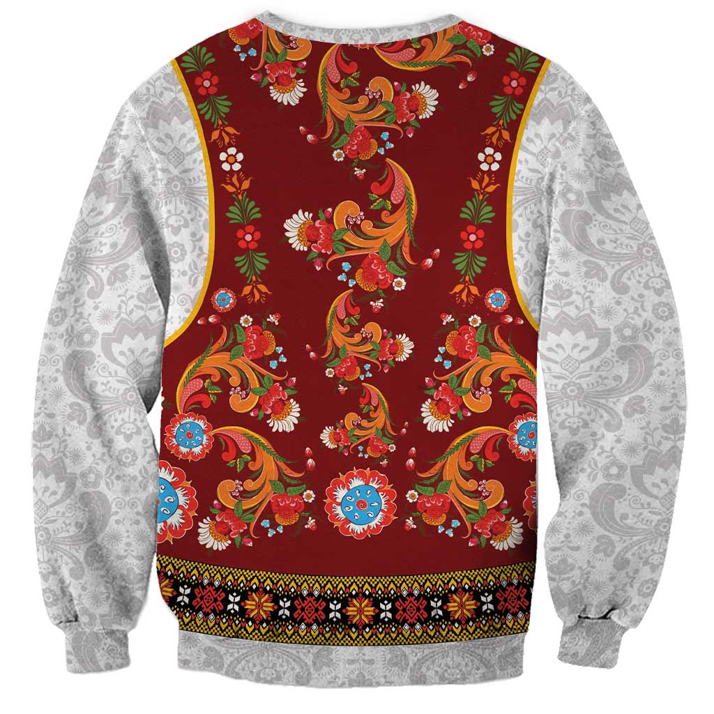 Norwegian Female Bunad Sweatshirt with Rosemaling Folk Art Red Color - Wonder Print Shop