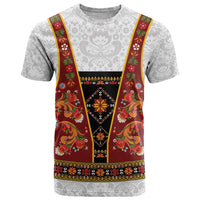 Norwegian Female Bunad T Shirt with Rosemaling Folk Art Red Color - Wonder Print Shop