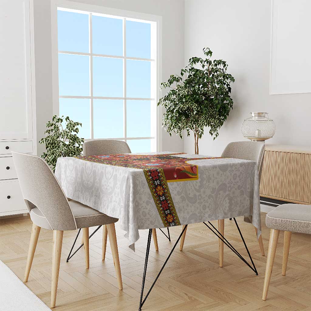 Norwegian Female Bunad Tablecloth with Rosemaling Folk Art Red Color - Wonder Print Shop