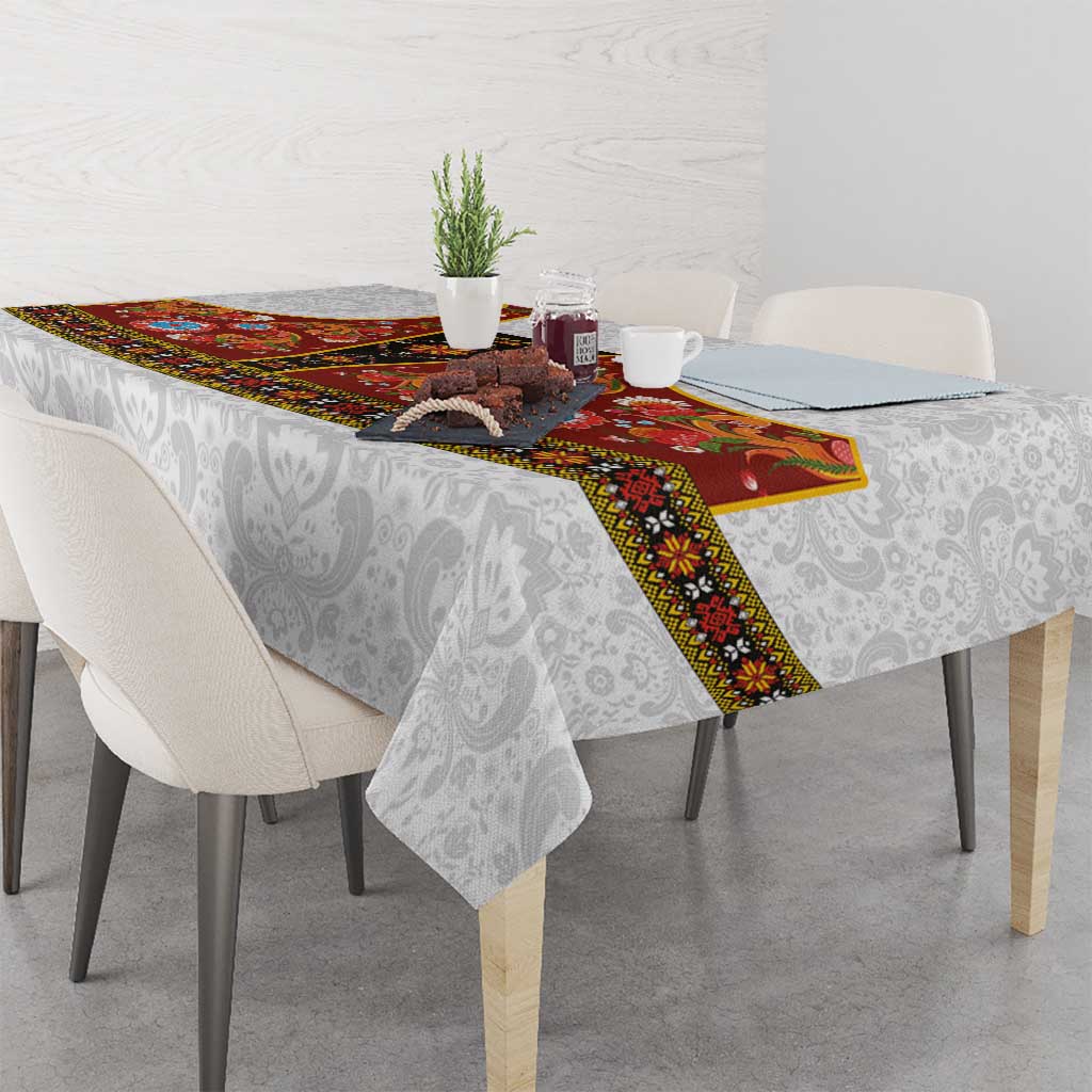 Norwegian Female Bunad Tablecloth with Rosemaling Folk Art Red Color - Wonder Print Shop