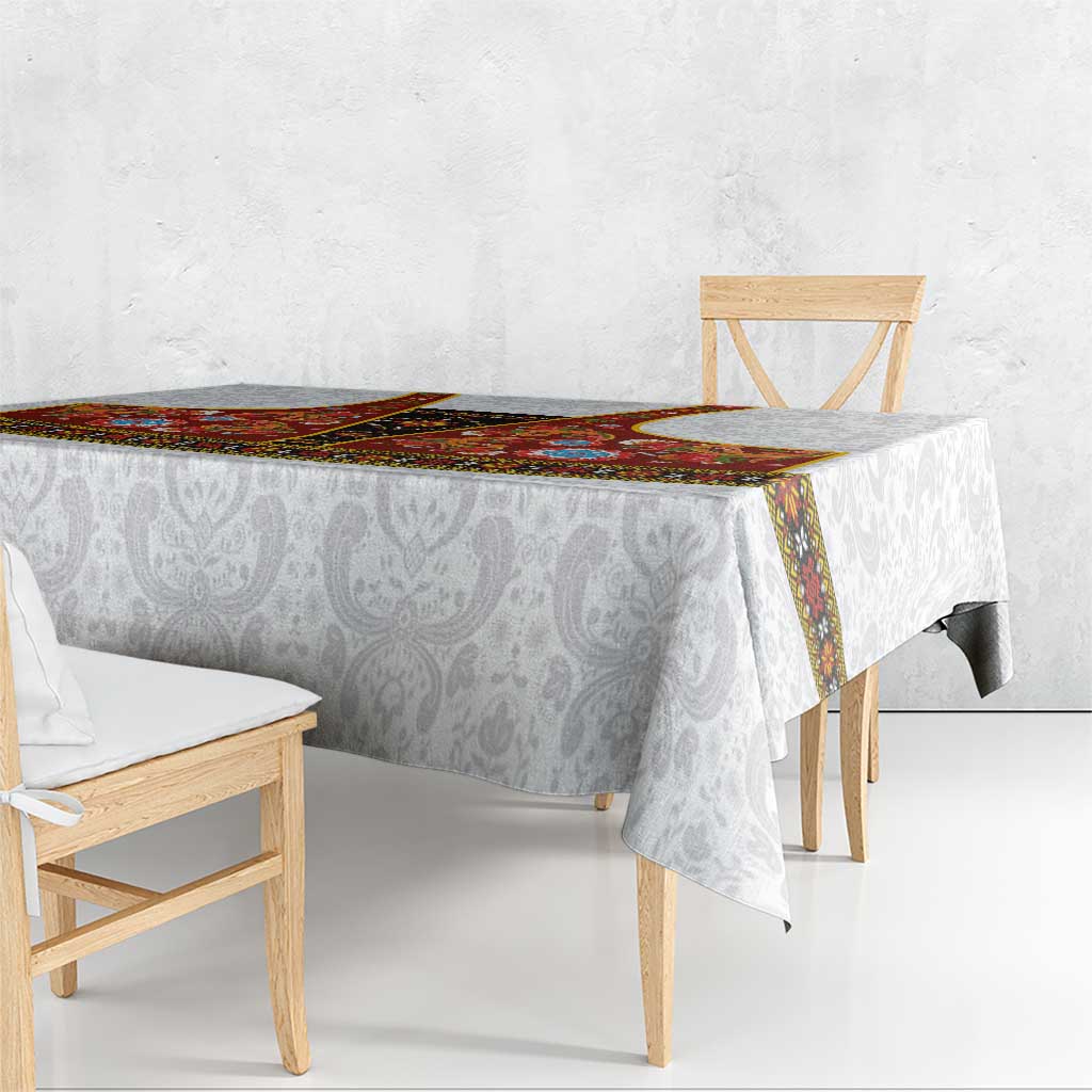 Norwegian Female Bunad Tablecloth with Rosemaling Folk Art Red Color - Wonder Print Shop