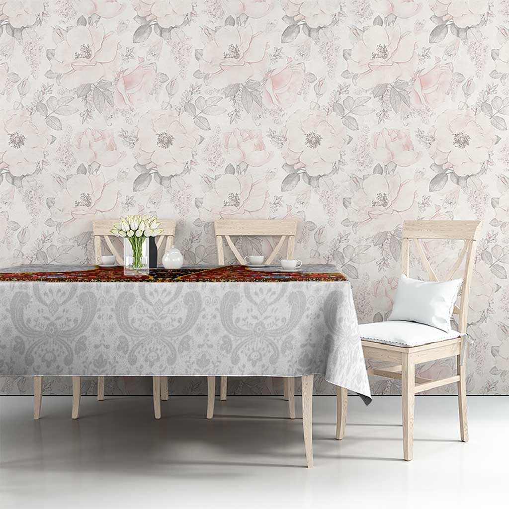 Norwegian Female Bunad Tablecloth with Rosemaling Folk Art Red Color - Wonder Print Shop