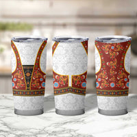 Norwegian Female Bunad Tumbler Cup with Rosemaling Folk Art Red Color - Wonder Print Shop