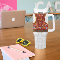 Norwegian Female Bunad Tumbler With Handle with Rosemaling Folk Art Red Color - Wonder Print Shop