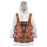 Norwegian Female Bunad Wearable Blanket Hoodie with Rosemaling Folk Art Red Color - Wonder Print Shop