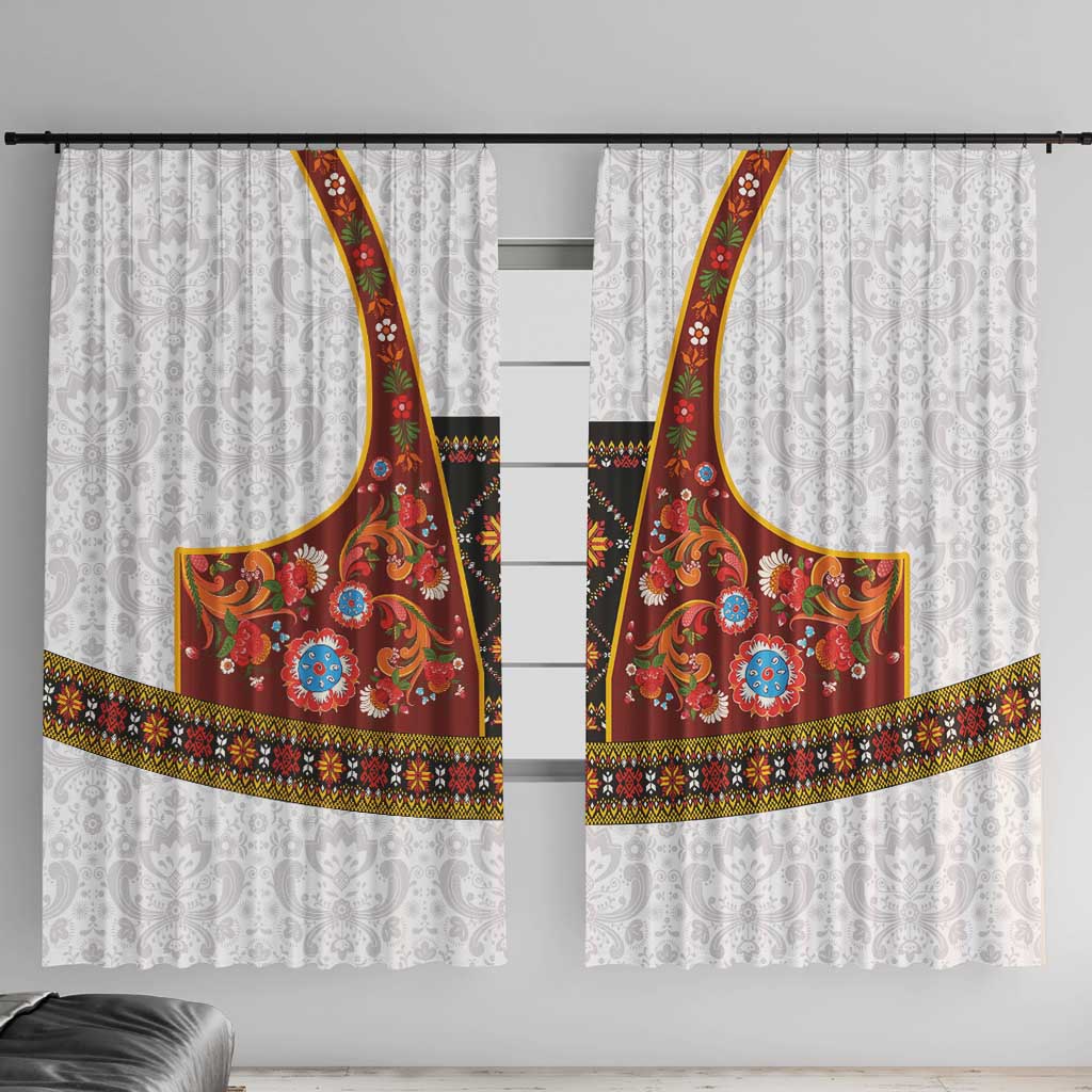 Norwegian Female Bunad Window Curtain with Rosemaling Folk Art Red Color - Wonder Print Shop