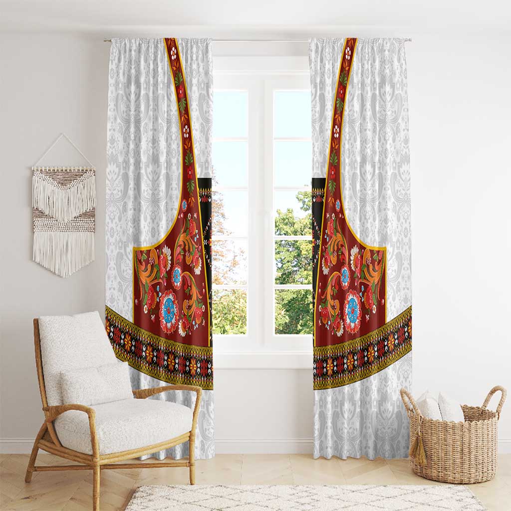 Norwegian Female Bunad Window Curtain with Rosemaling Folk Art Red Color - Wonder Print Shop