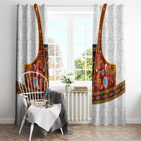 Norwegian Female Bunad Window Curtain with Rosemaling Folk Art Red Color - Wonder Print Shop