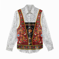Norwegian Female Bunad Women Casual Shirt with Rosemaling Folk Art Red Color - Wonder Print Shop