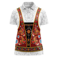 Norwegian Female Bunad Women Polo Shirt with Rosemaling Folk Art Red Color - Wonder Print Shop