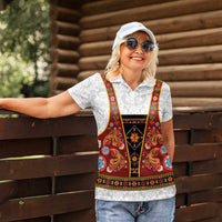 Norwegian Female Bunad Women Polo Shirt with Rosemaling Folk Art Red Color - Wonder Print Shop