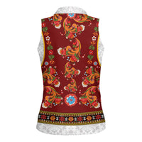 Norwegian Female Bunad Women Sleeveless Polo Shirt with Rosemaling Folk Art Red Color - Wonder Print Shop