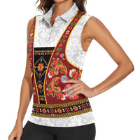 Norwegian Female Bunad Women Sleeveless Polo Shirt with Rosemaling Folk Art Red Color - Wonder Print Shop