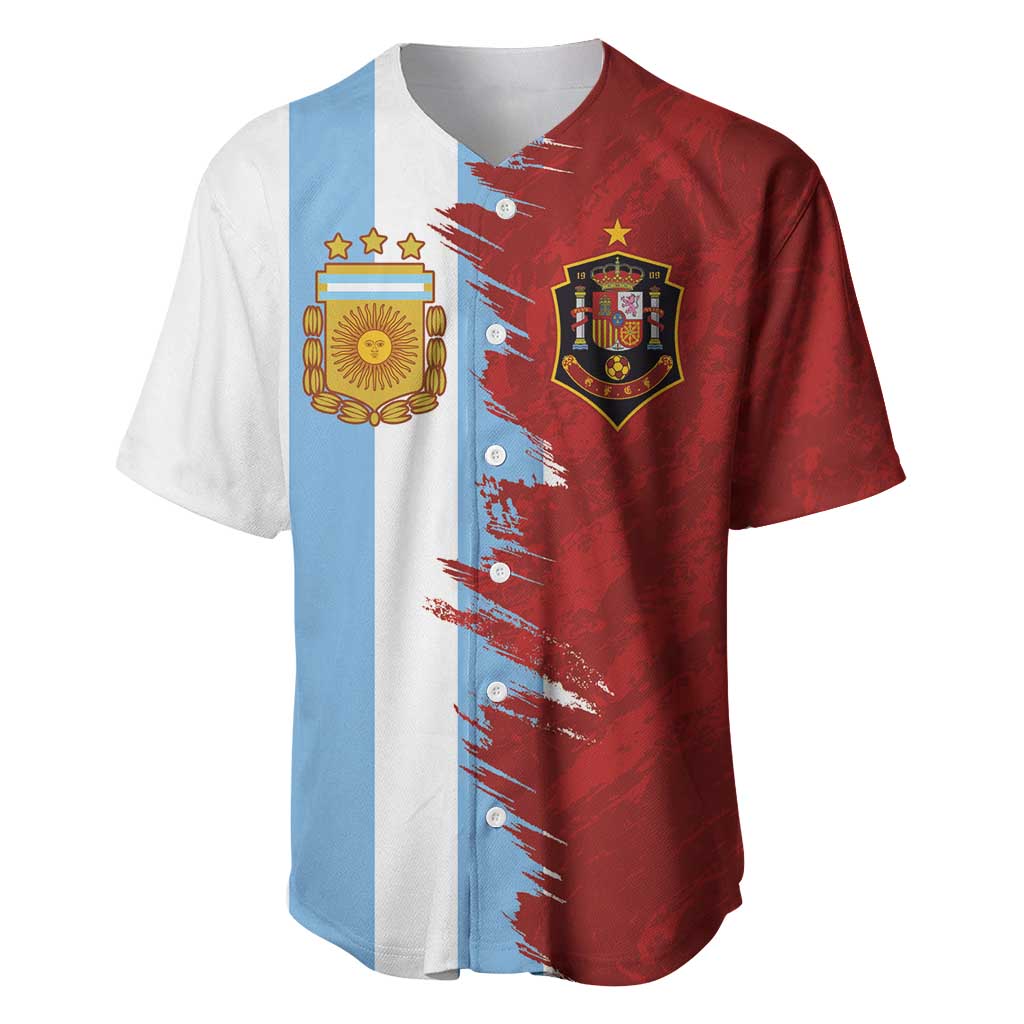 Half Argentina and Half Spain Football Baseball Jersey Grunge Style - Wonder Print Shop
