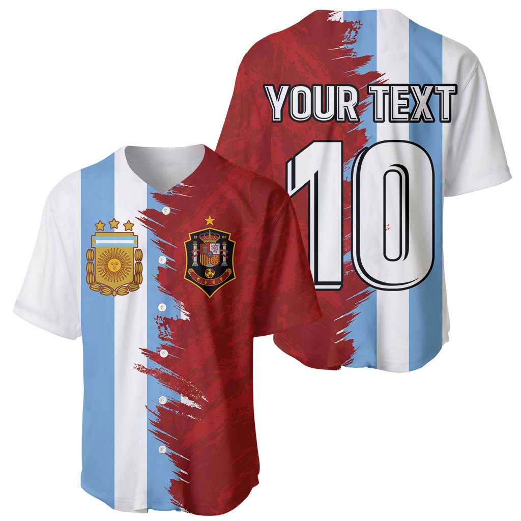 Half Argentina and Half Spain Football Baseball Jersey Grunge Style - Wonder Print Shop