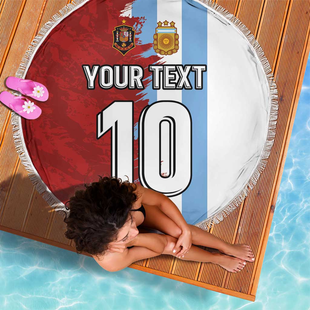 Half Argentina and Half Spain Football Beach Blanket Grunge Style - Wonder Print Shop