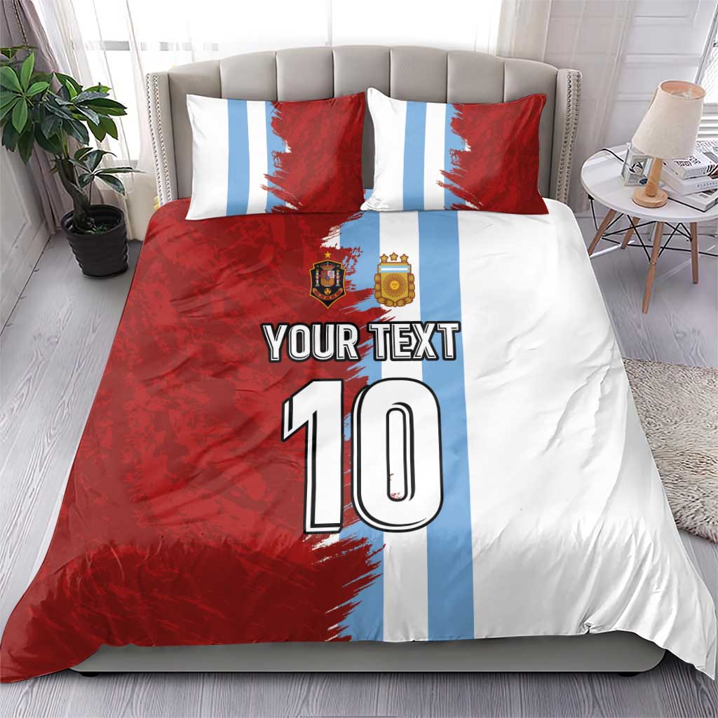 Half Argentina and Half Spain Football Bedding Set Grunge Style - Wonder Print Shop
