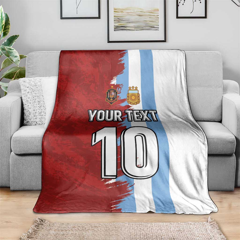Half Argentina and Half Spain Football Blanket Grunge Style