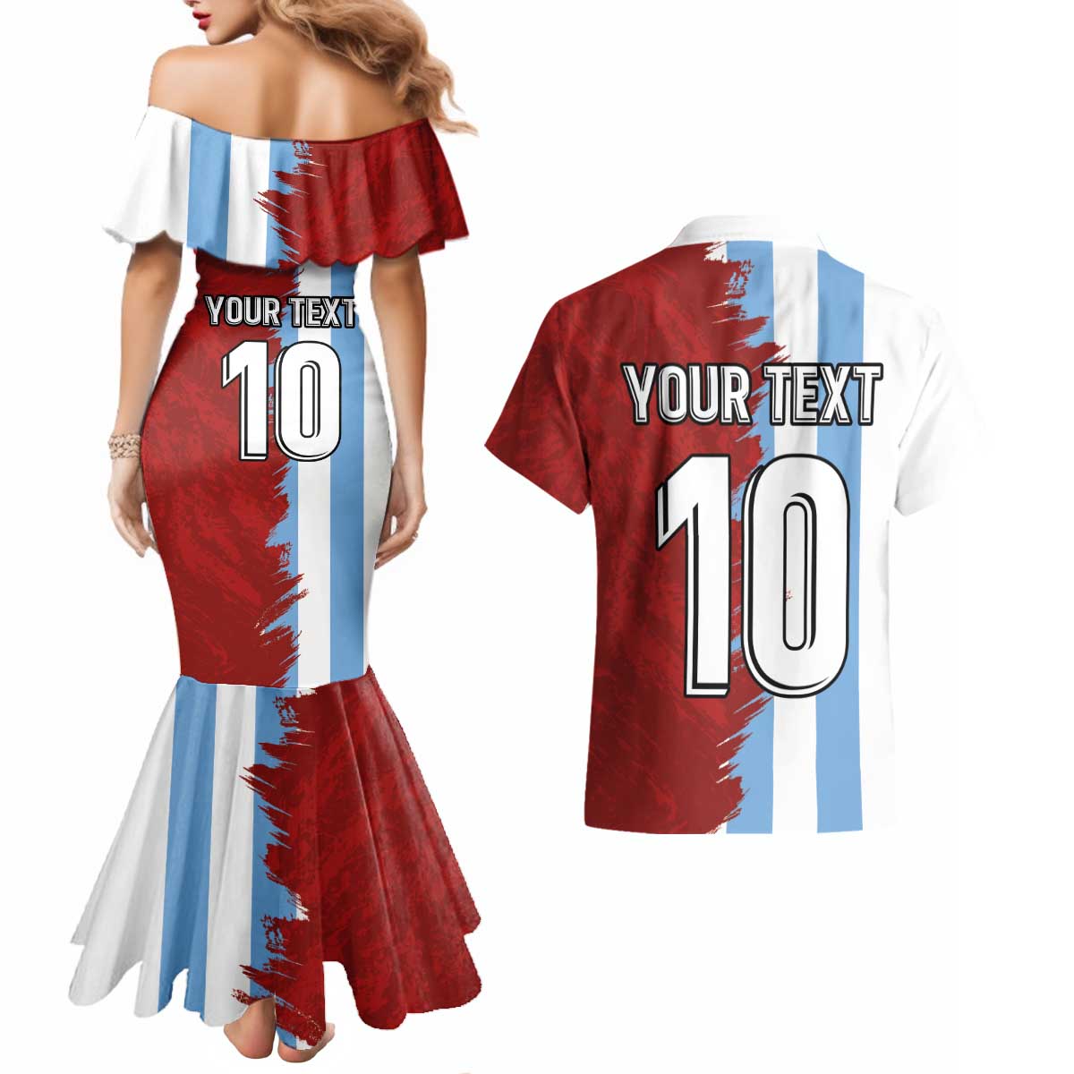 Half Argentina and Half Spain Football Couples Matching Mermaid Dress and Hawaiian Shirt Grunge Style - Wonder Print Shop