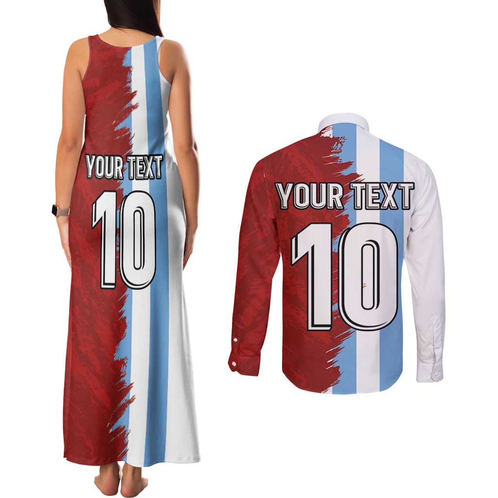 Half Argentina and Half Spain Football Couples Matching Tank Maxi Dress and Long Sleeve Button Shirt Grunge Style - Wonder Print Shop