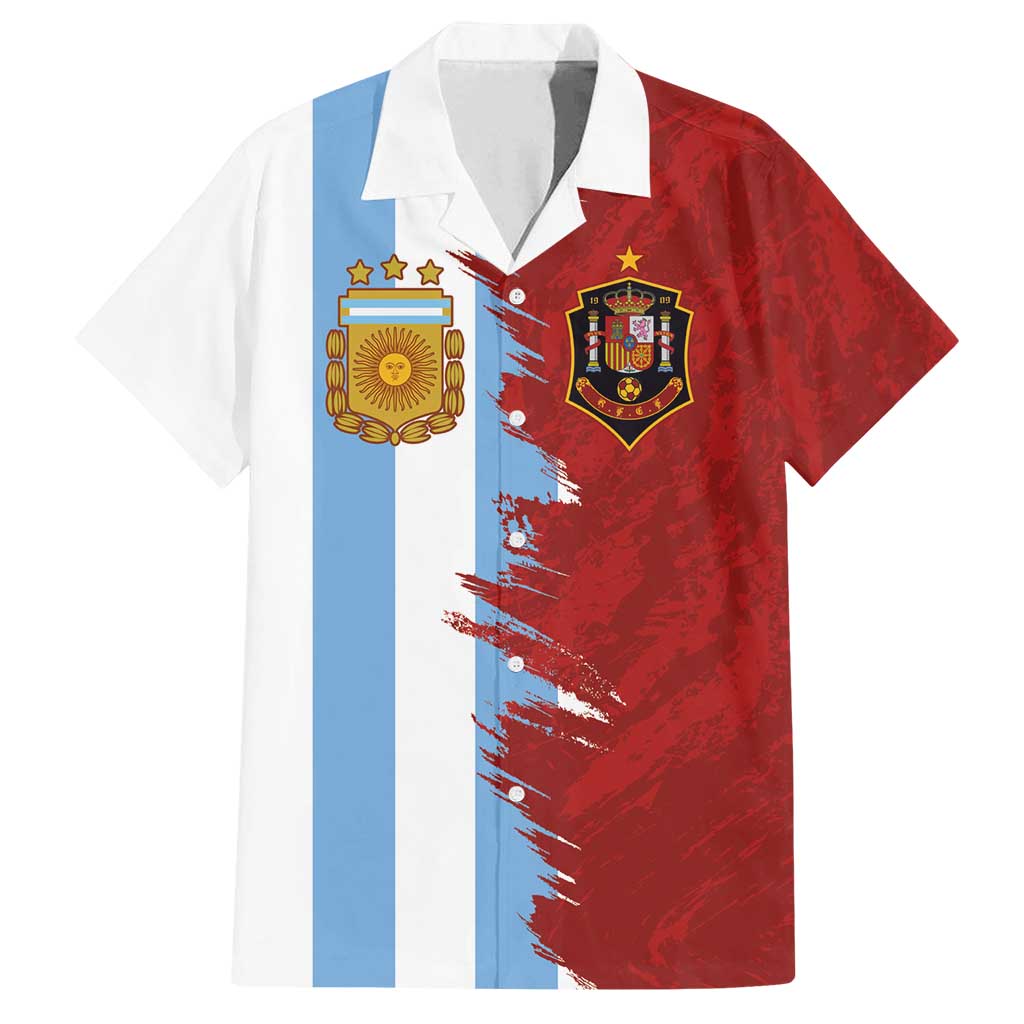 Half Argentina and Half Spain Football Family Matching Long Sleeve Bodycon Dress and Hawaiian Shirt Grunge Style - Wonder Print Shop