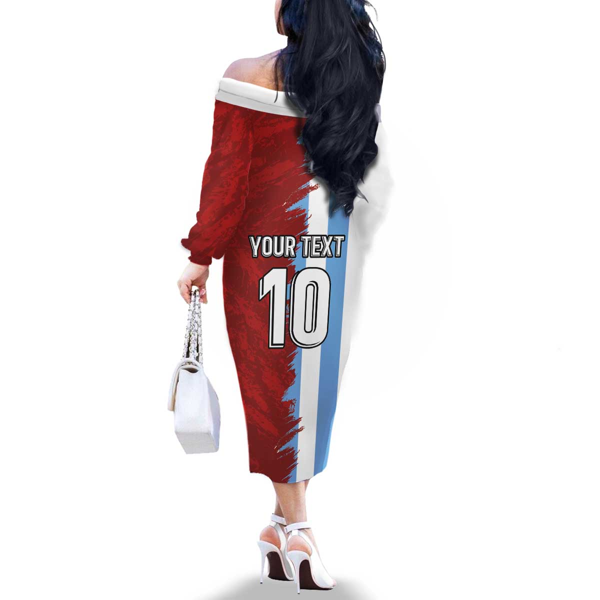 Half Argentina and Half Spain Football Family Matching Off The Shoulder Long Sleeve Dress and Hawaiian Shirt Grunge Style - Wonder Print Shop