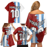 Half Argentina and Half Spain Football Family Matching Off Shoulder Short Dress and Hawaiian Shirt Grunge Style - Wonder Print Shop