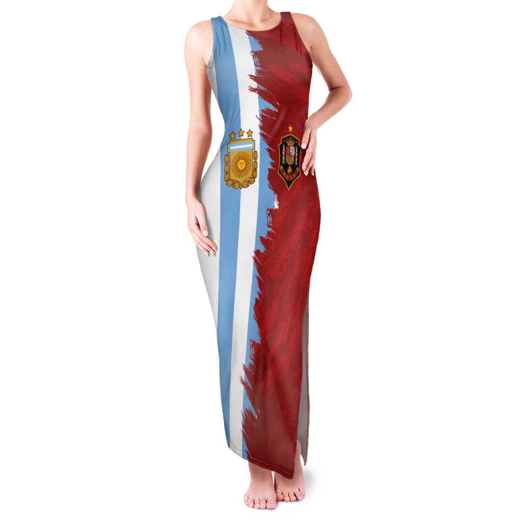 Half Argentina and Half Spain Football Family Matching Tank Maxi Dress and Hawaiian Shirt Grunge Style - Wonder Print Shop