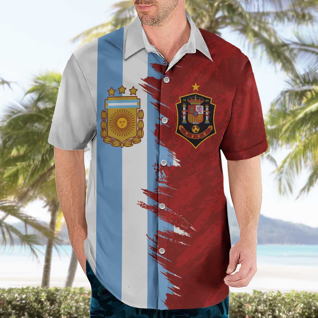 Half Argentina and Half Spain Football Hawaiian Shirt Grunge Style - Wonder Print Shop