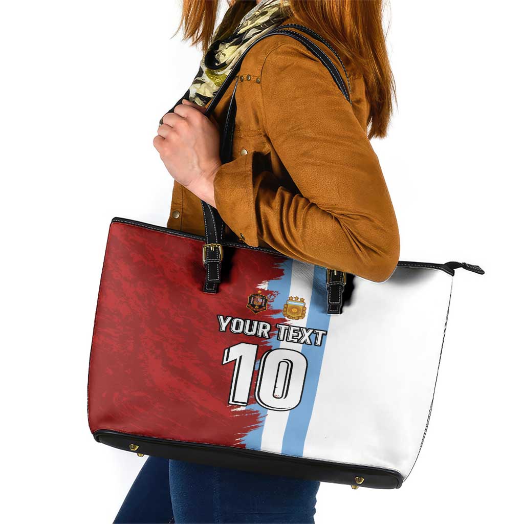 Half Argentina and Half Spain Football Leather Tote Bag Grunge Style - Wonder Print Shop