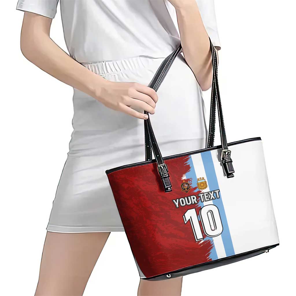 Half Argentina and Half Spain Football Leather Tote Bag Grunge Style - Wonder Print Shop